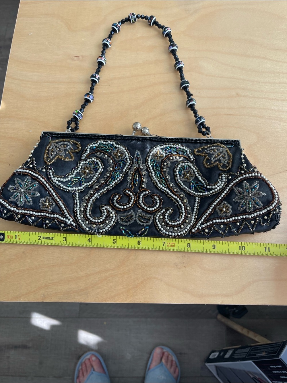 Embellished Black Beaded Evening Clutch